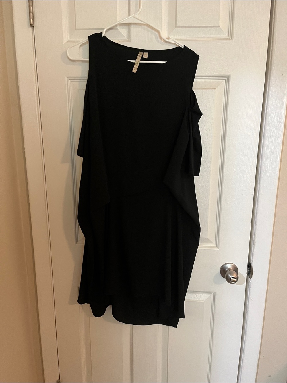 Comfy USA Black Sleeveless Midi Dress with Draped Overlay